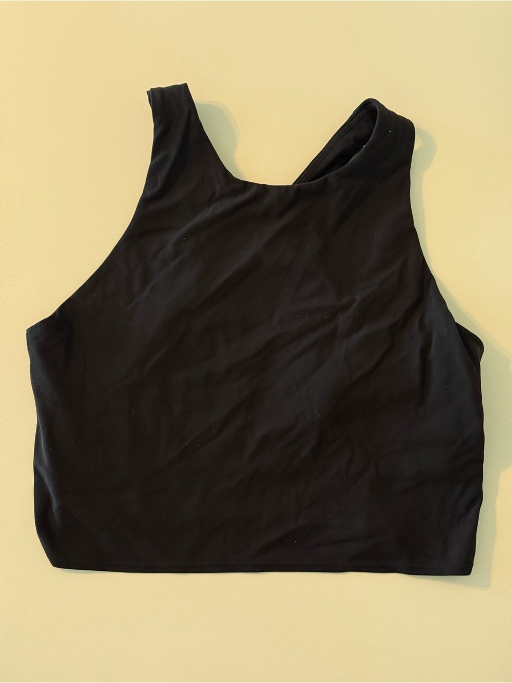 Black High-Neck Crop Tank Top with Built in Bra- Women's